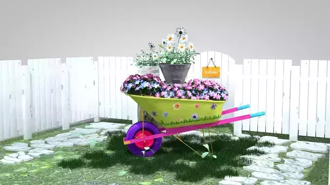 Garden Wheelbarrow Flower 3D model 4