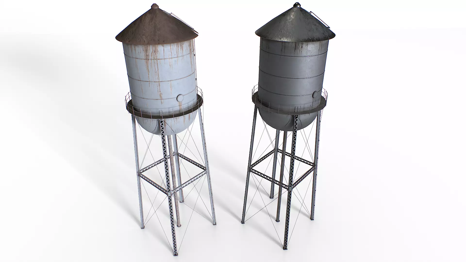Rooftop metal water tower Low-poly 3D model
