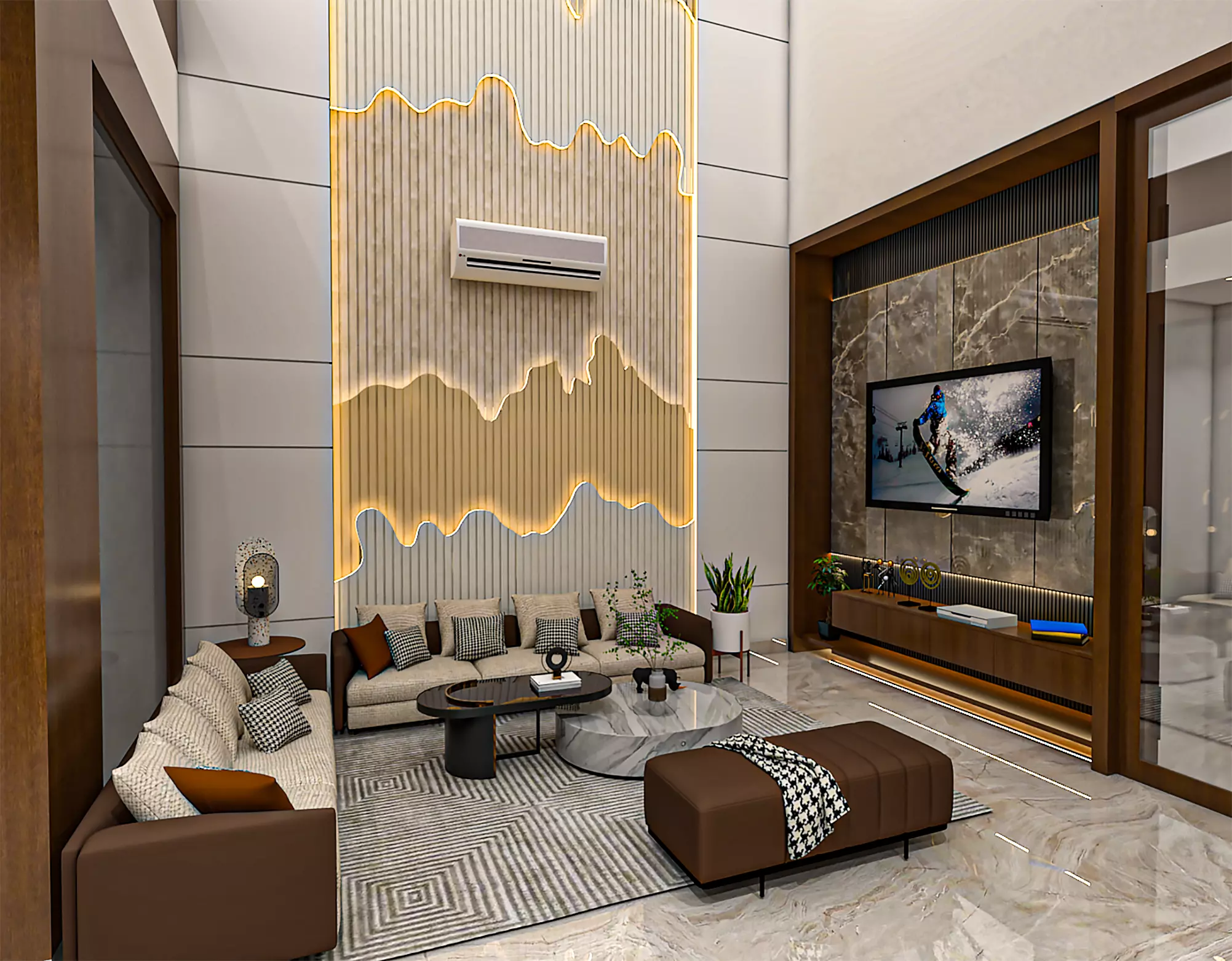 Luxury Double Height Living Room Interior 3D model