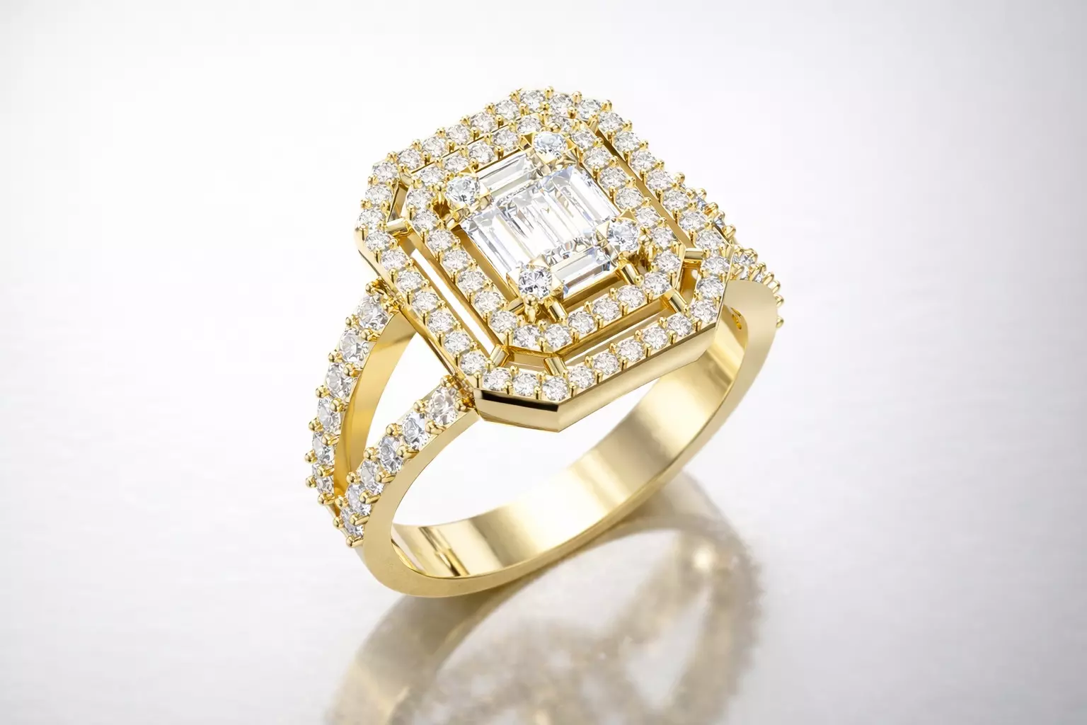 Baguette engagement ring 3D model 3D print model