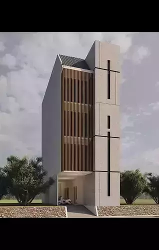 4 Storey Boarding House 9 Rooms with Parking Skp DWG Low-poly 3D model