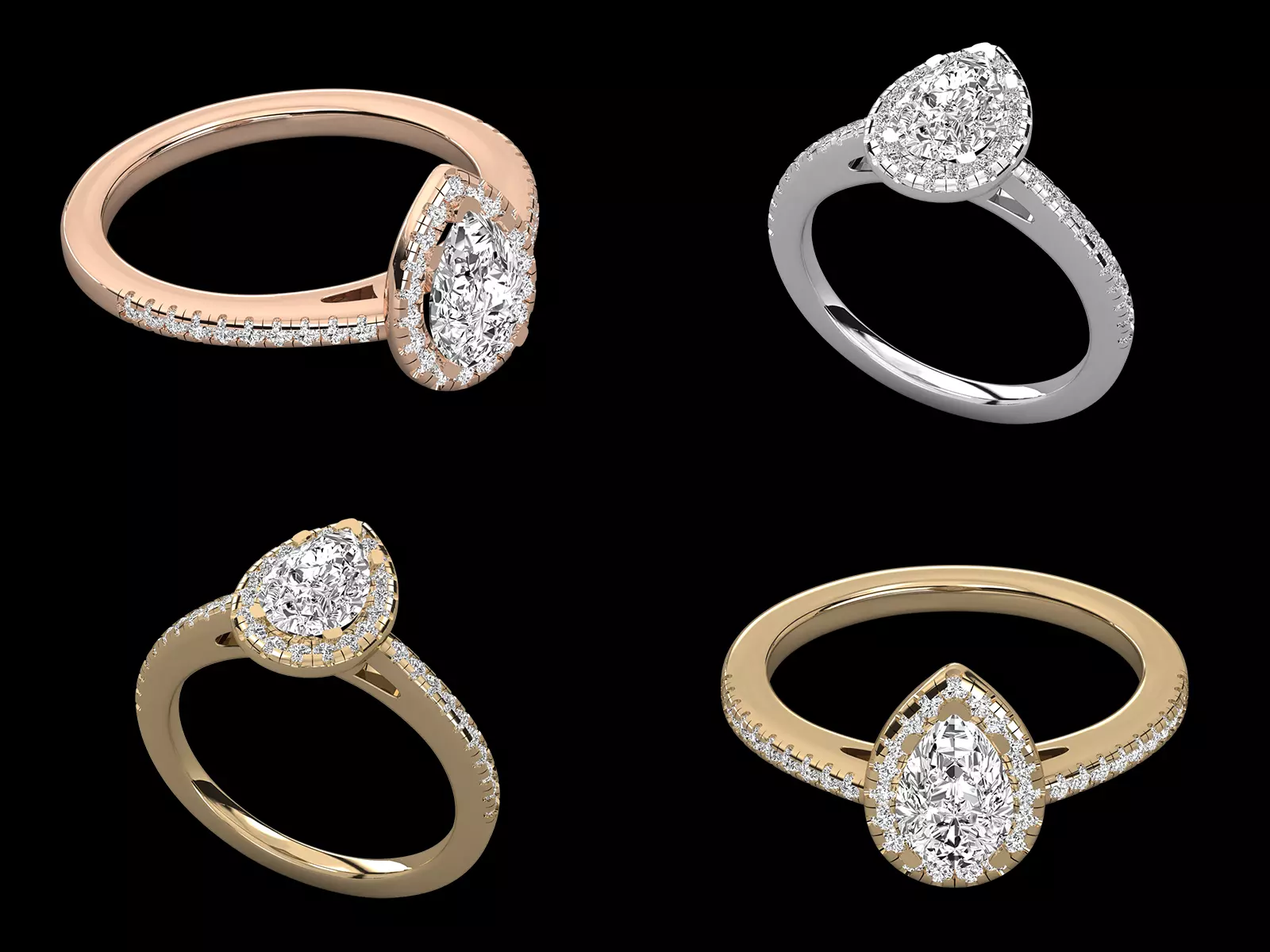 Pear Cut Halo Diamond Ring CAD Design With Micro Pave Shank 3D print model
