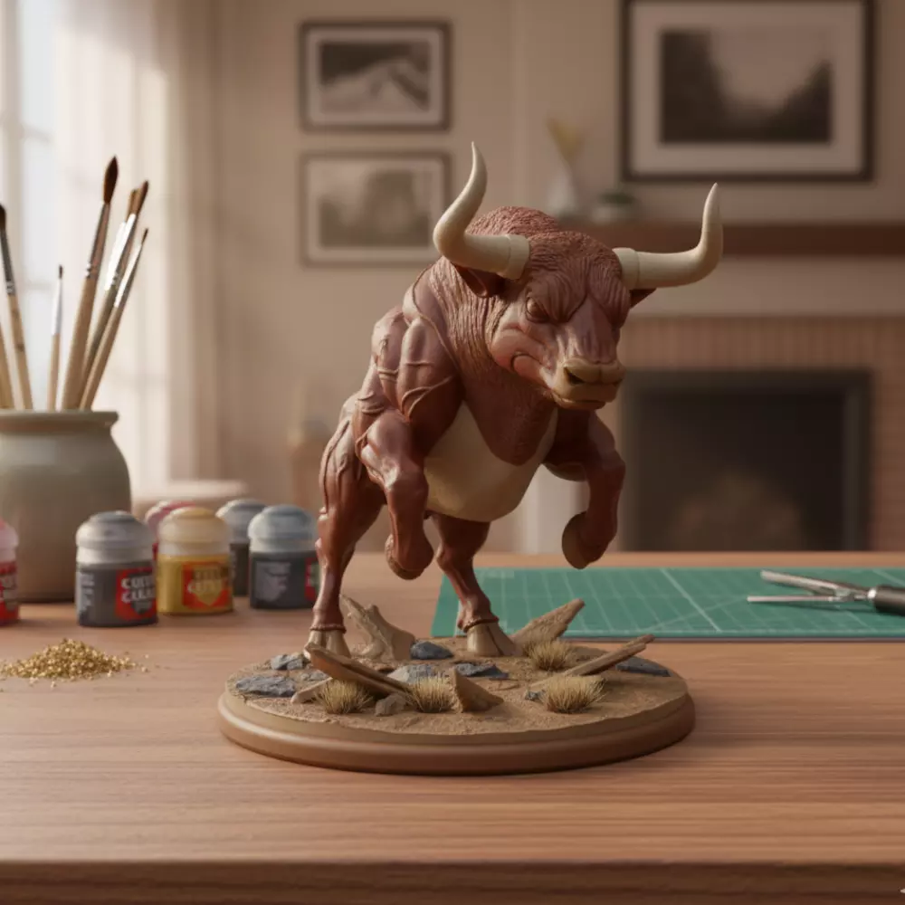Aggressive Bull Statue STL 3D print model