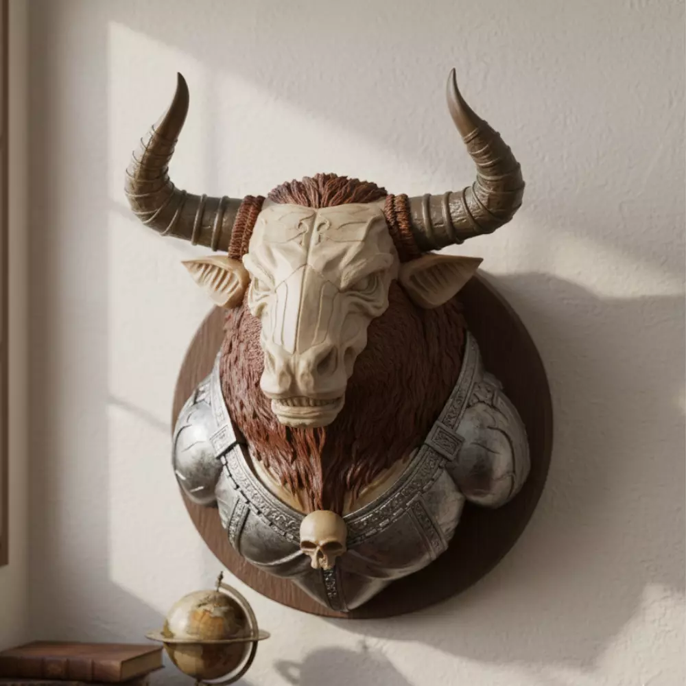 Aggressive Bull Wall Statue STL 3D print model