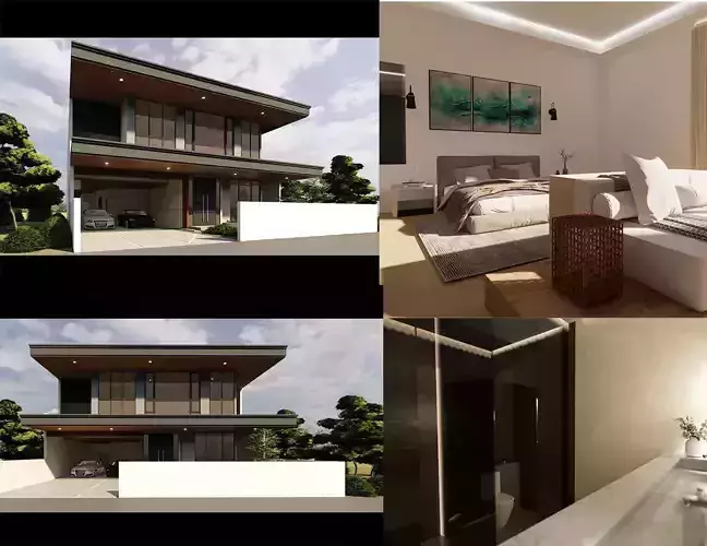 Large Modern 2 Storey House with Interior Skp Lumion Enscape Low-poly 3D model