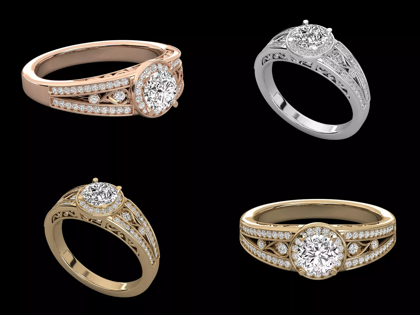 Luxury Vintage Halo Diamond Ring CAD Design With Double Shank 3D print model