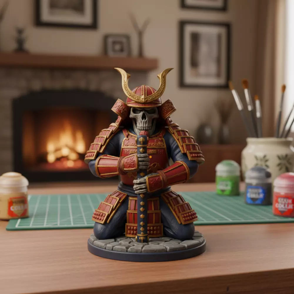 Samurai Skull Statue Dark Warrior Helmet Skull STL Free 3D print model