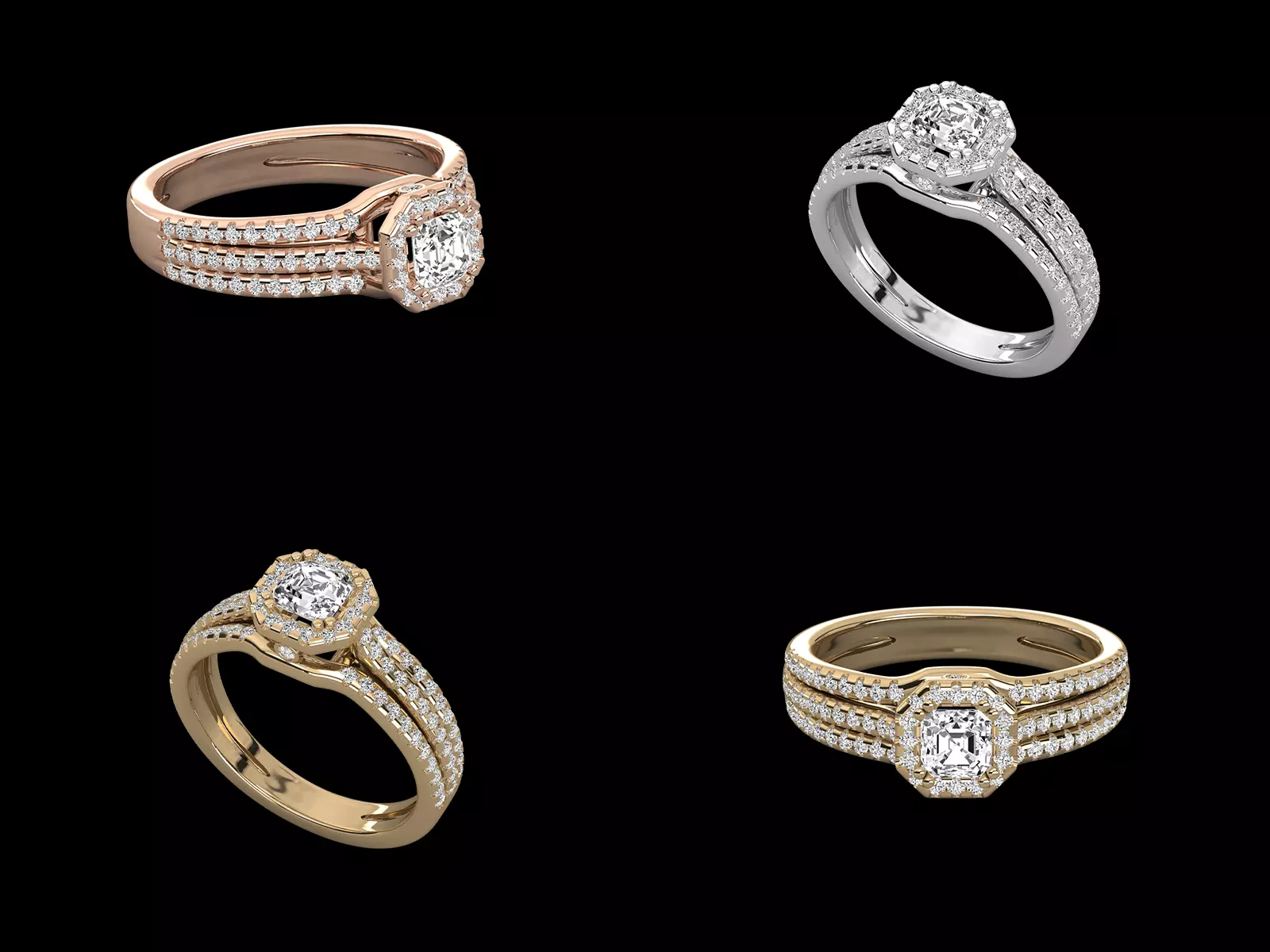 Luxury Multi Row Halo Diamond Ring CAD Design With Pave Band 3D print model