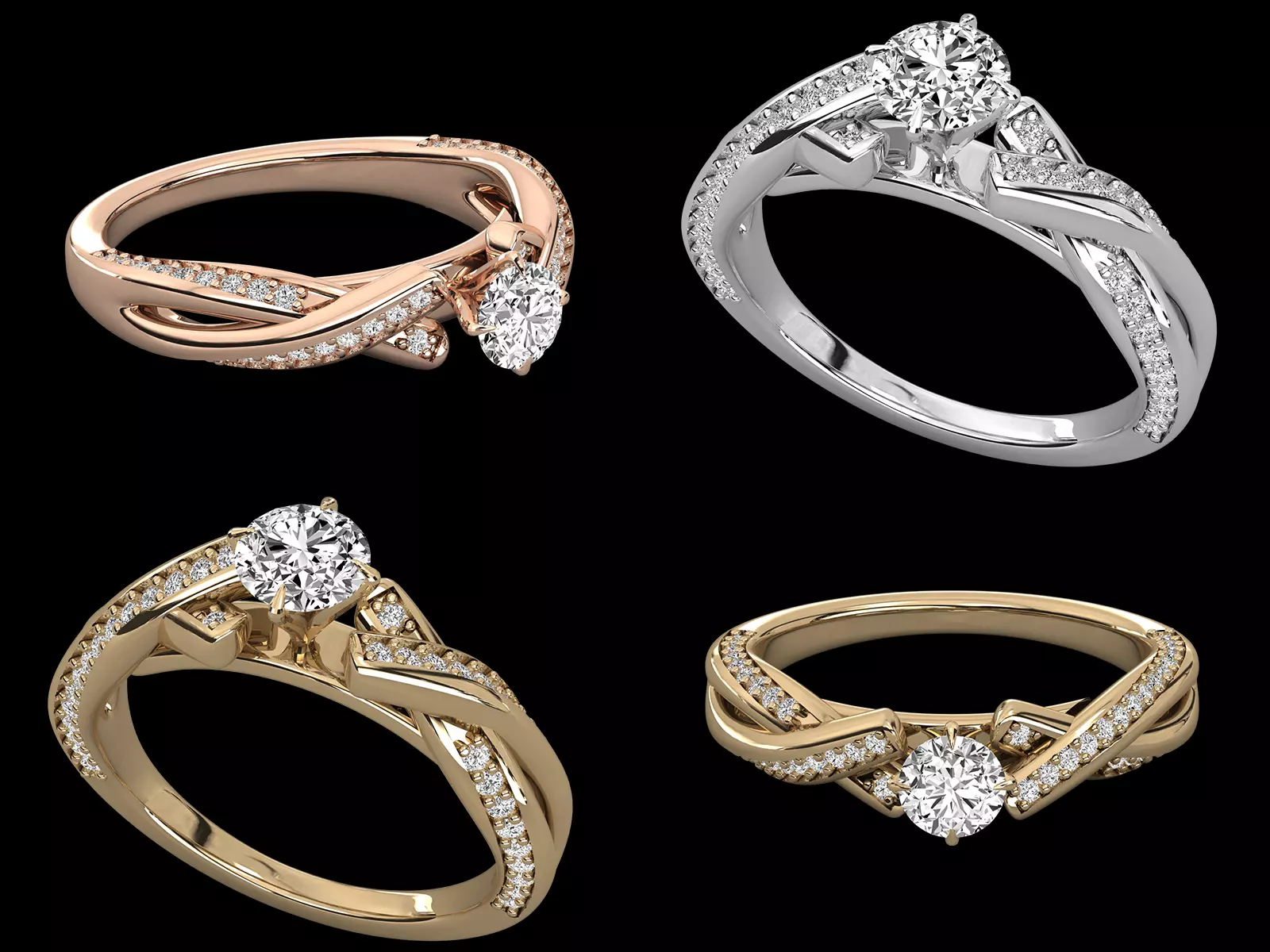 Round Diamond Engagement Ring CAD Design Twisted Split Band 3D print model