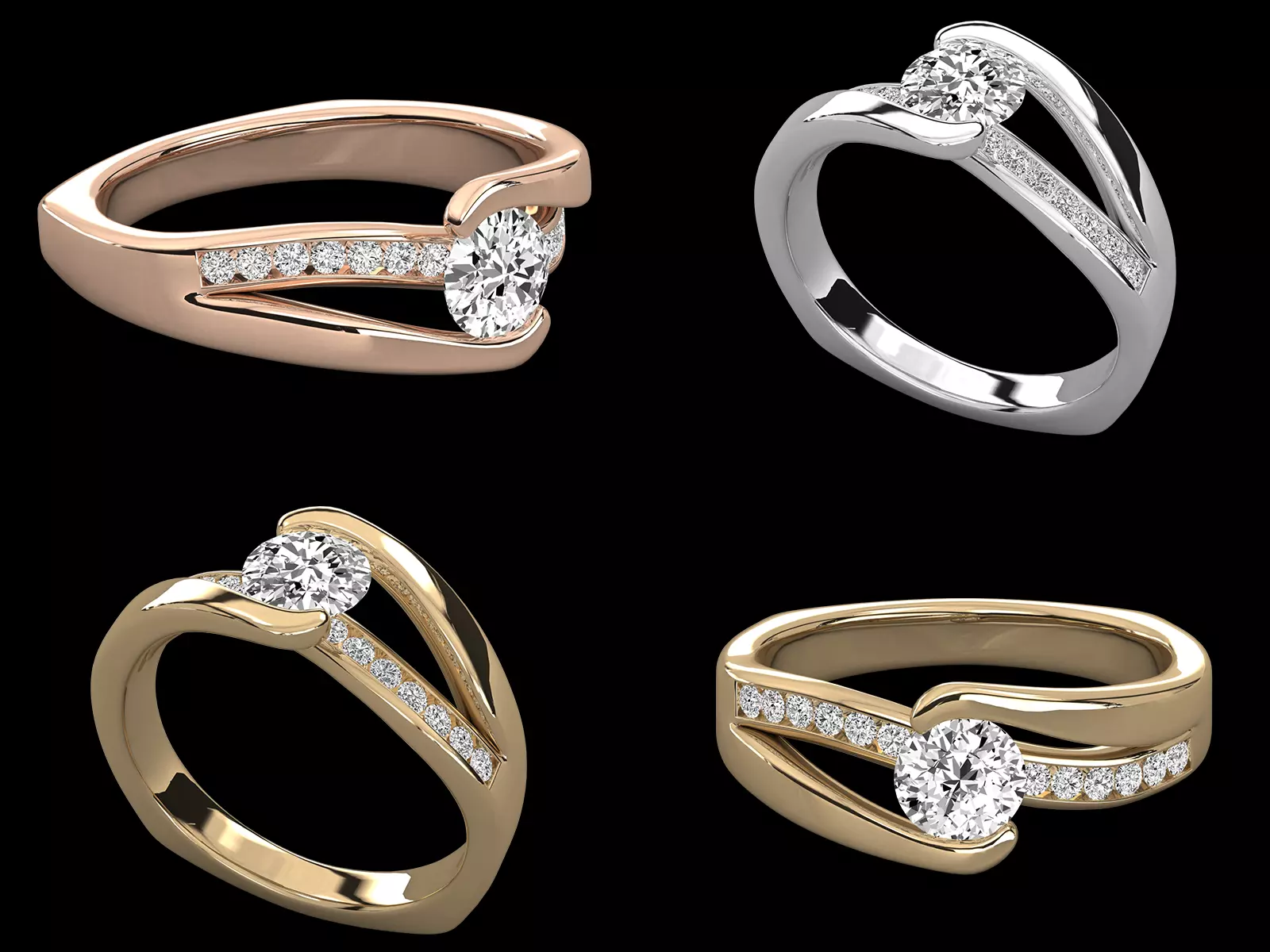 Round Diamond Engagement Ring CAD Design Bypass Pave Band 3D print model