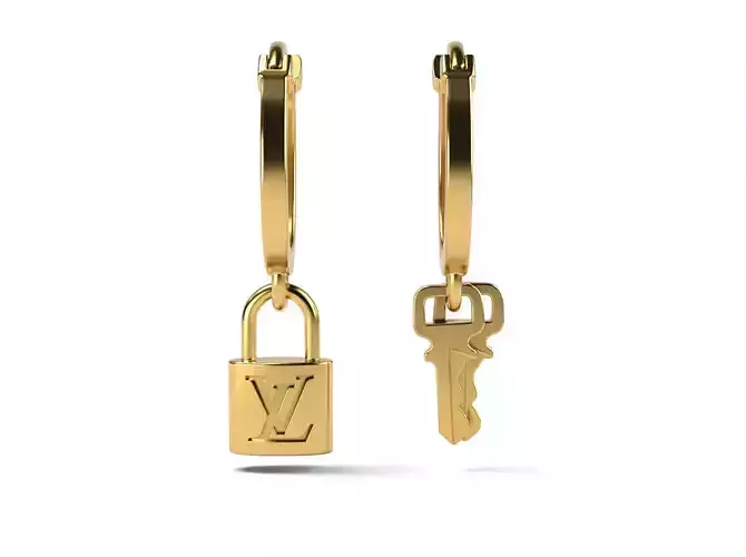 LV Earrings with keys and lock 3D print model