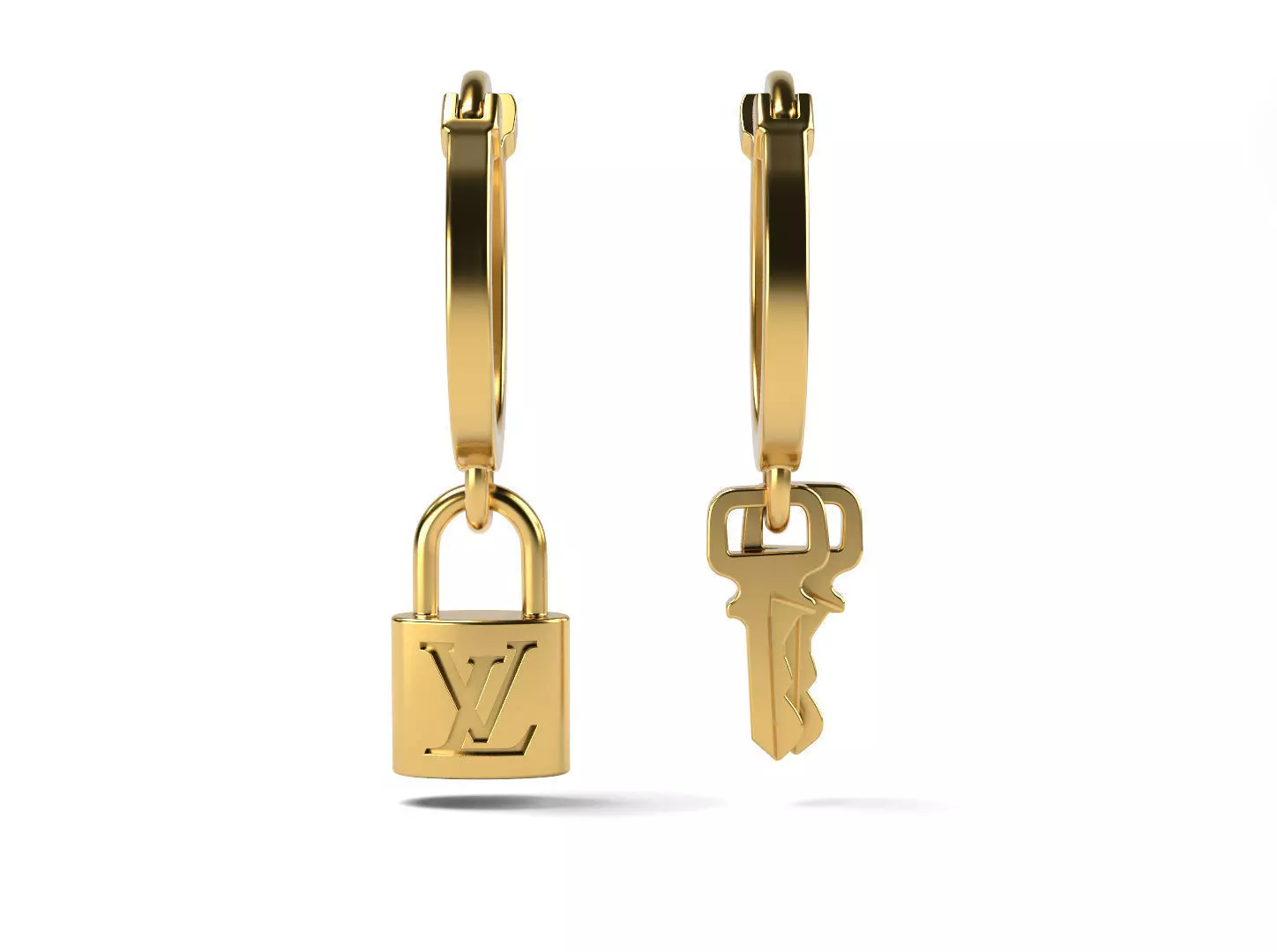 LV Earrings with keys and lock 3D print model_0