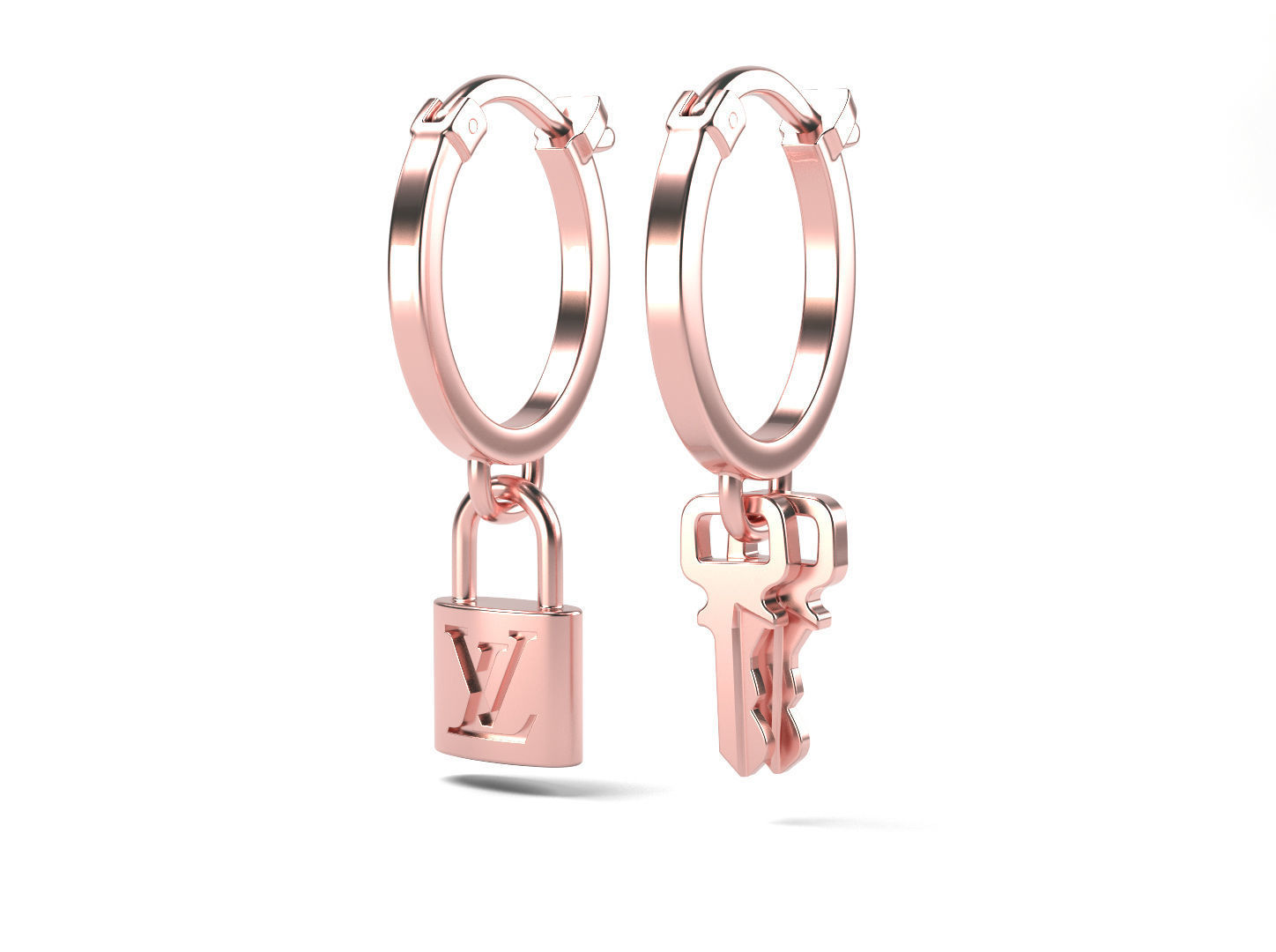 LV Earrings with keys and lock 3D print model_1