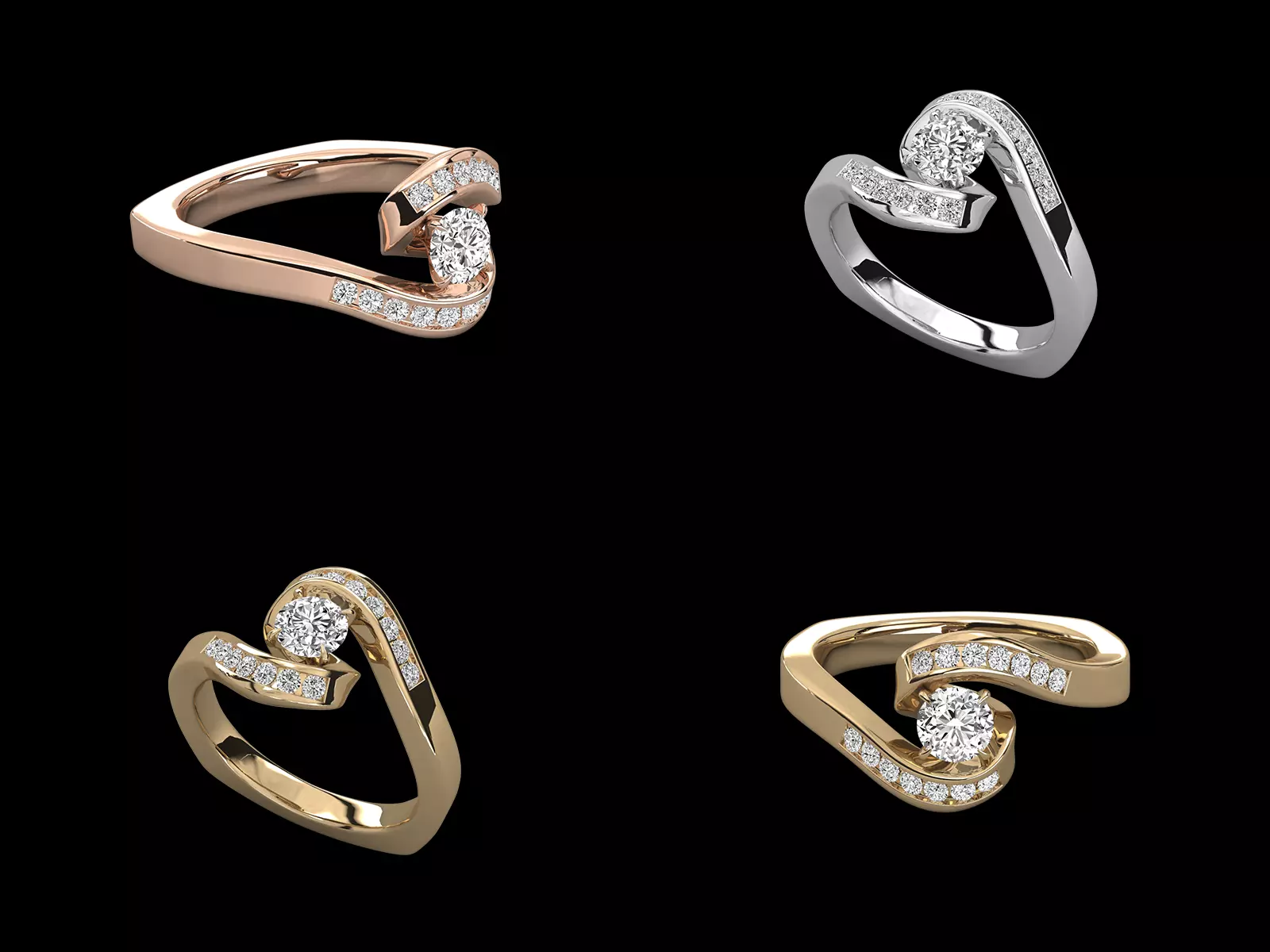 Heart Shape Diamond Engagement Ring CAD Design Romantic Style 3D print model