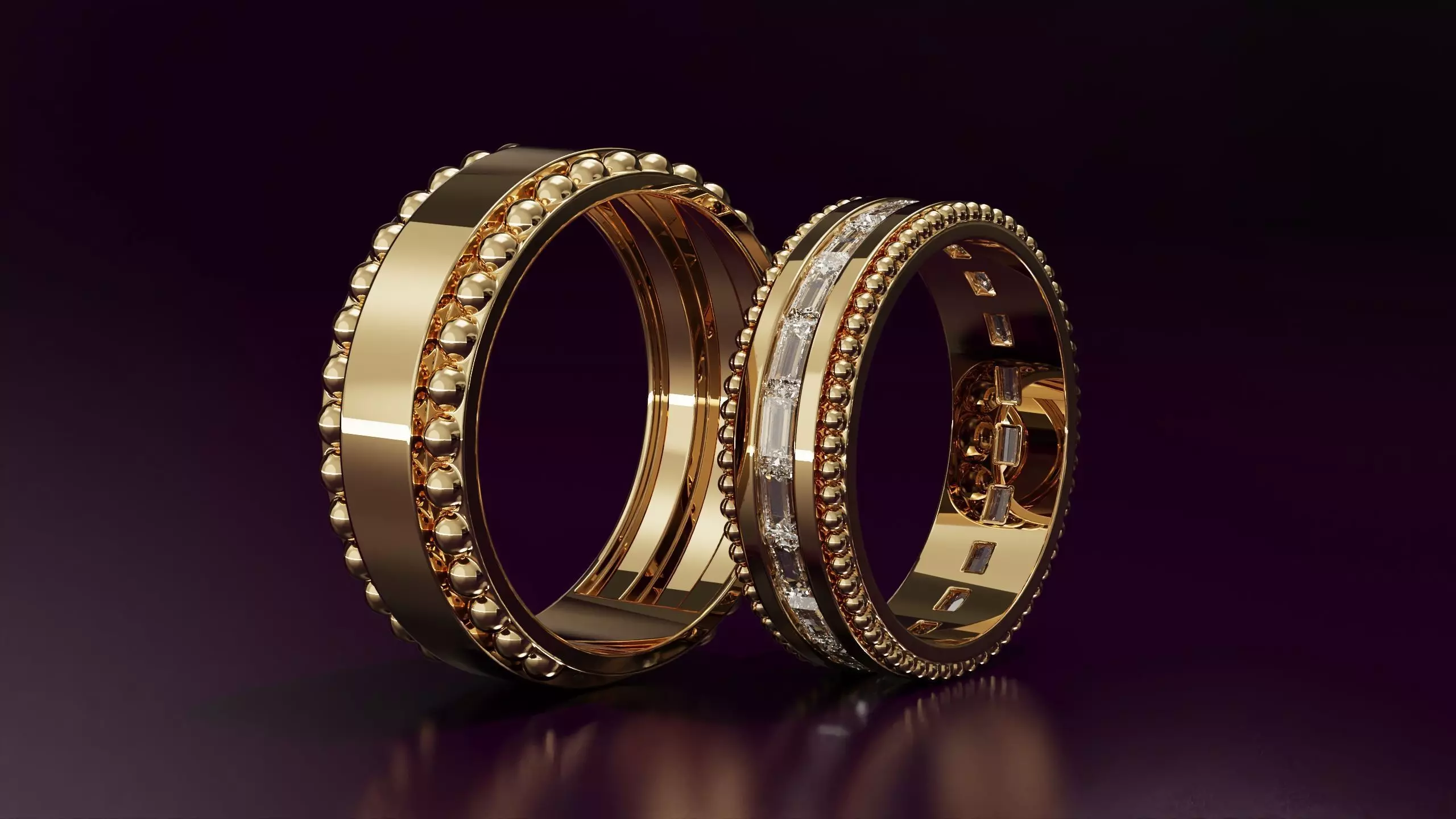 Wedding ring set N07 EU54 EU60 3D print model