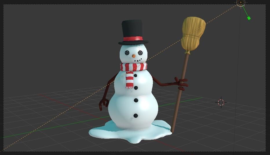 Snowman holding broom Low-poly 3D model_1