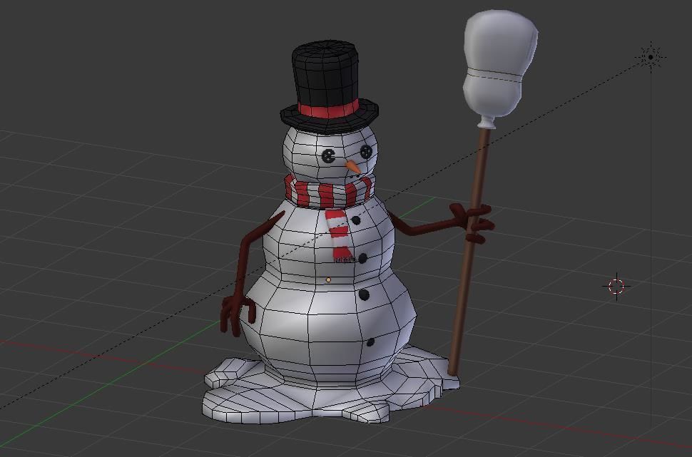 Snowman holding broom Low-poly 3D model_2