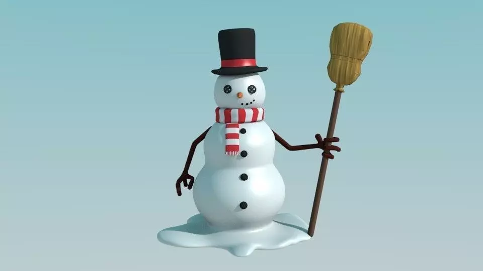 Snowman holding broom Low-poly 3D model_0