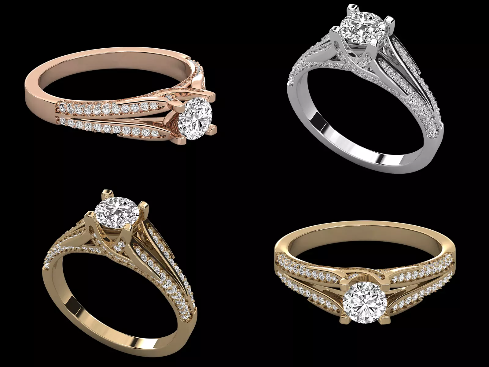 Luxury Split Shank Pave Solitaire Diamond Ring CAD Design 3D print model