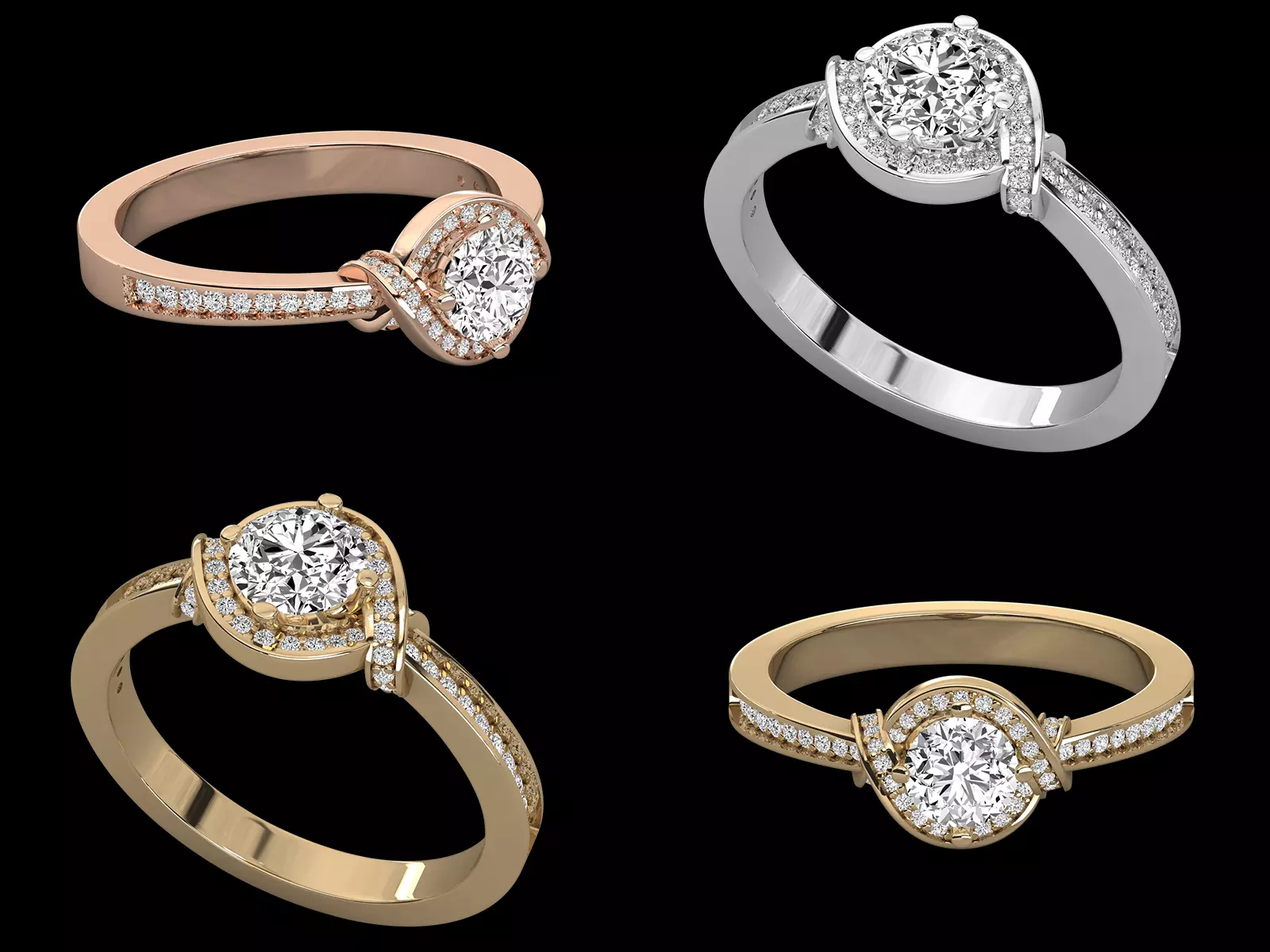 Luxury Halo Wrap Pave Solitaire Diamond Ring CAD Design 3D print model