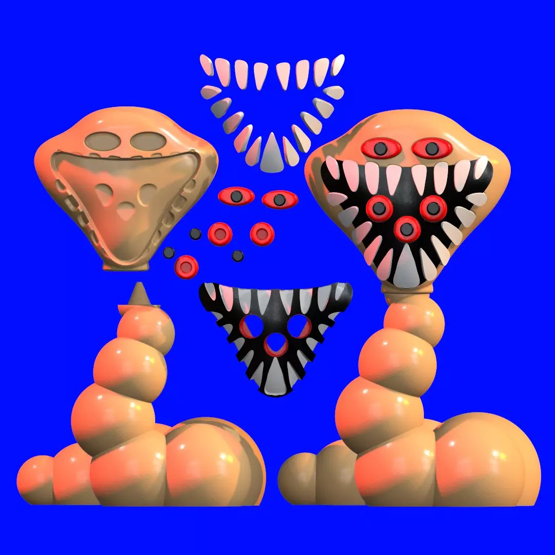 Hungry Worm Horror 3D Model STL Multipart 3mf Multicolor Fanart 3D print model