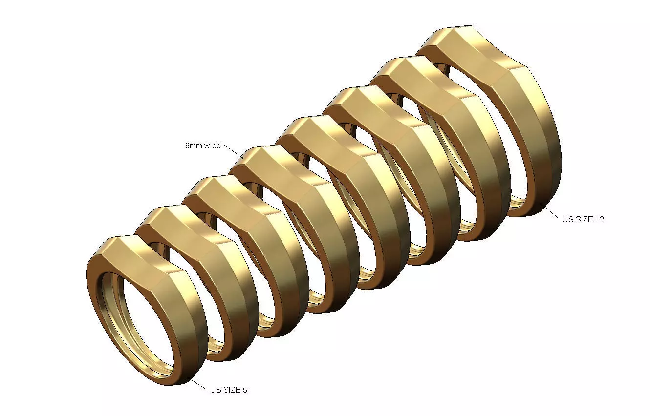 6mm Concave top carved stacker fashion ring US sizes 5to12 3D print model