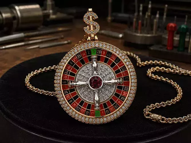 Mechanical Roulette Wheel Diamond Pendant Gold Jewelry 3DM STL