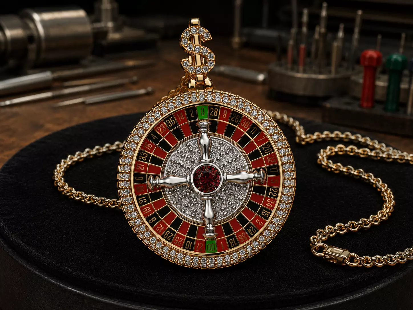 Mechanical Roulette Wheel Diamond Pendant Gold Jewelry 3DM STL 3D print model