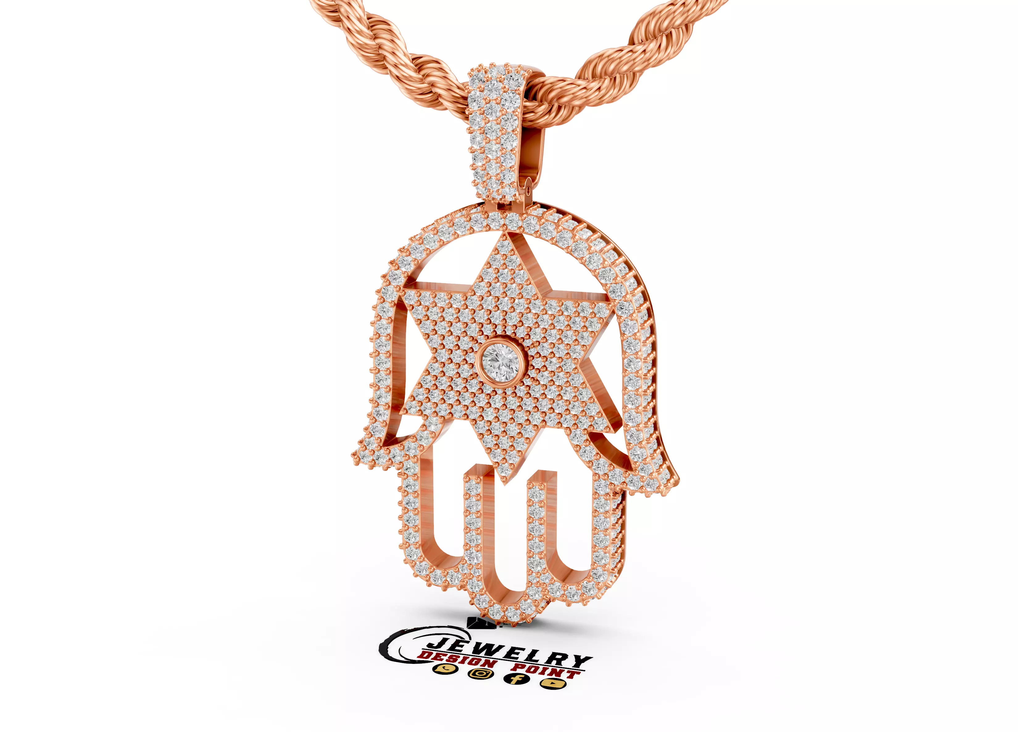 Custom Hamsa Hand Diamond Pendant - Hamsa Hand Necklace 3D print model