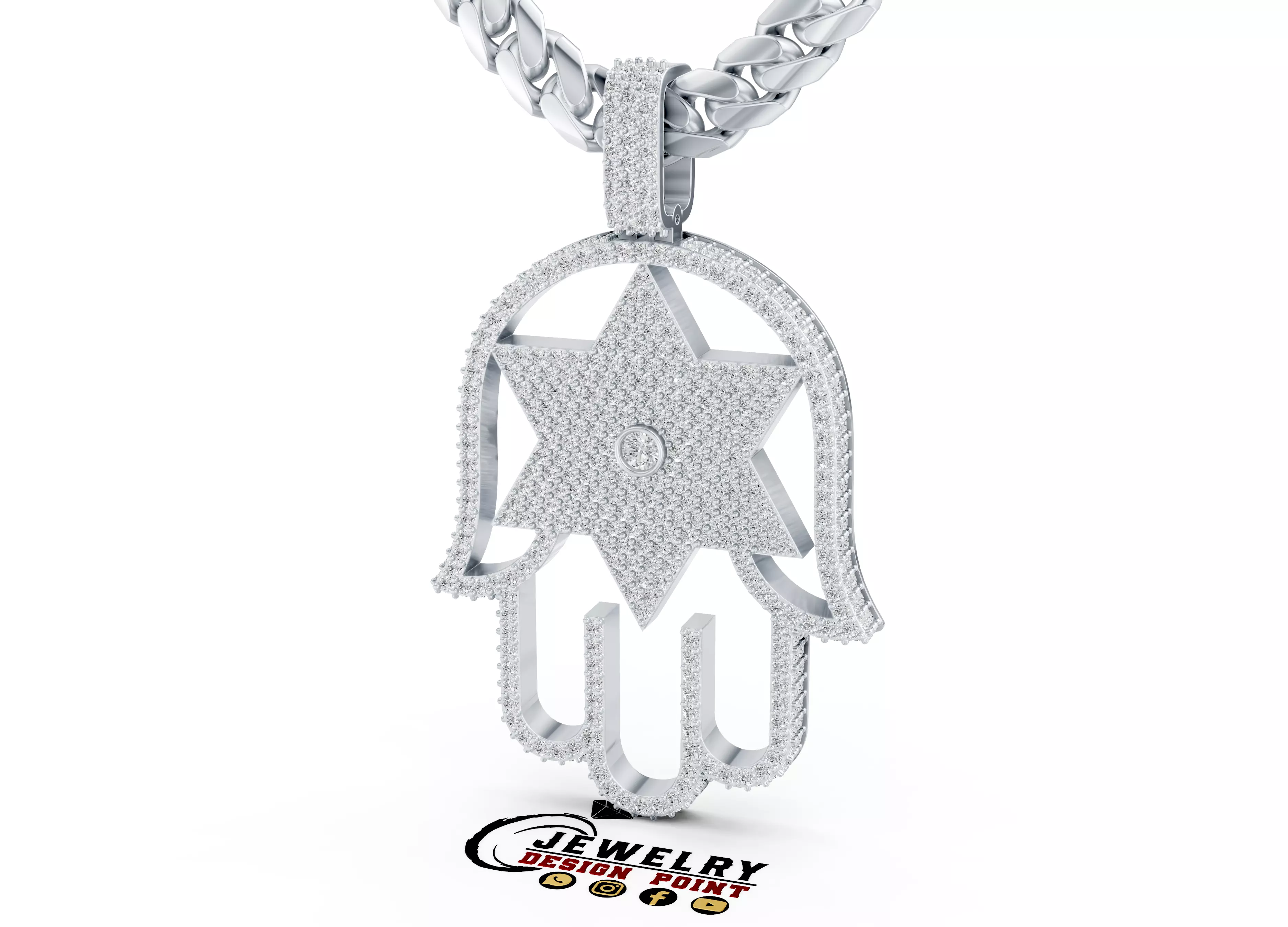 Custom Hamsa Hand Diamond Pendant - Hamsa Hand Necklace 3D print model