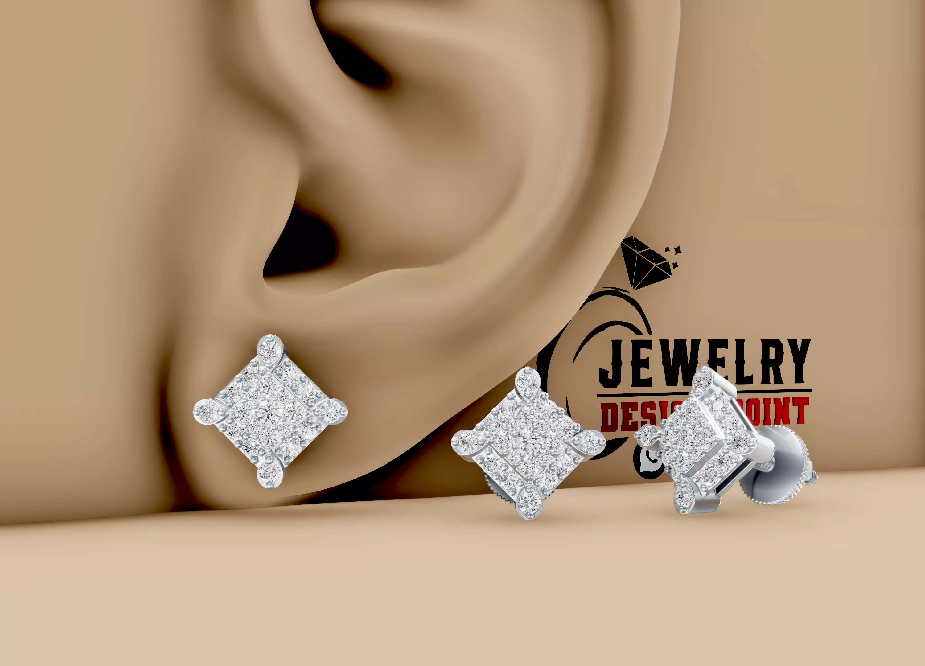 Custom Fancy Square Shape Studs - Ice out Earring Unisex 3D print model