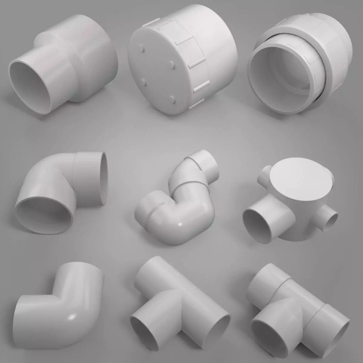 UPVC Pipe Fittings 3D Model Bundle 3D model
