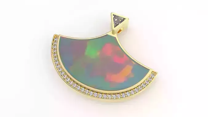 Elegant Fan Pendant 3D Model Opal Inlay Diamond Halo Design 3D print model