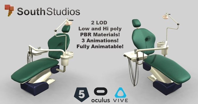 Animated Dental Chair Low-poly 3D model