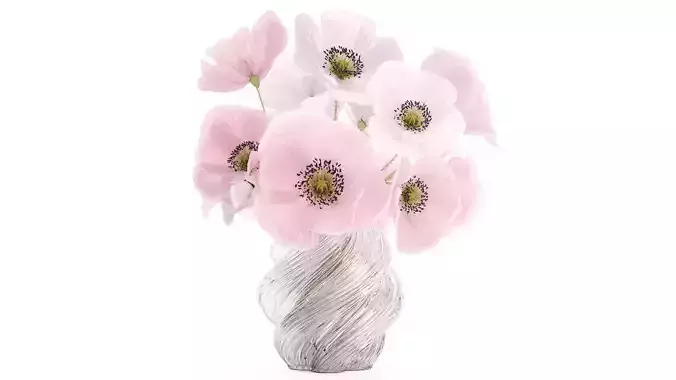Realistic flower bouquet pink Icelandic poppy vase decor