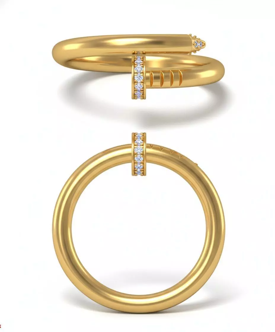 Luxurious Diamond-Accentuated Nail Motif Bypass Ring 3D print model
