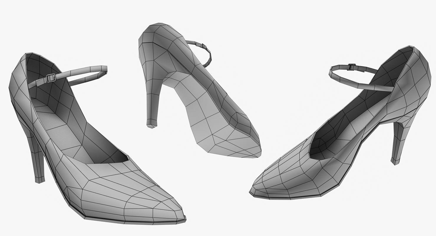 Stiletto pair of high heeled shoes Low-poly 3D model_6