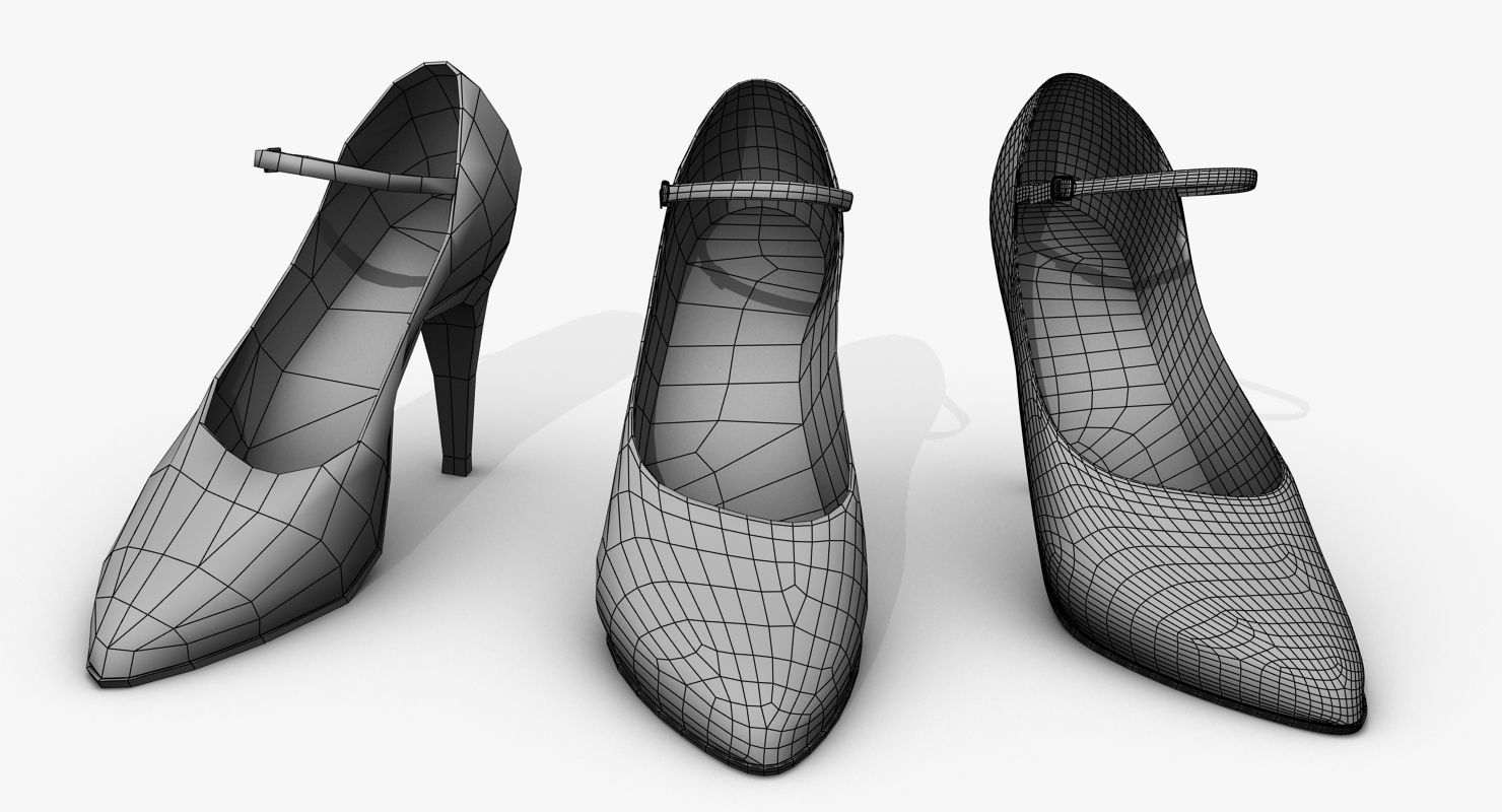 Stiletto pair of high heeled shoes Low-poly 3D model_5