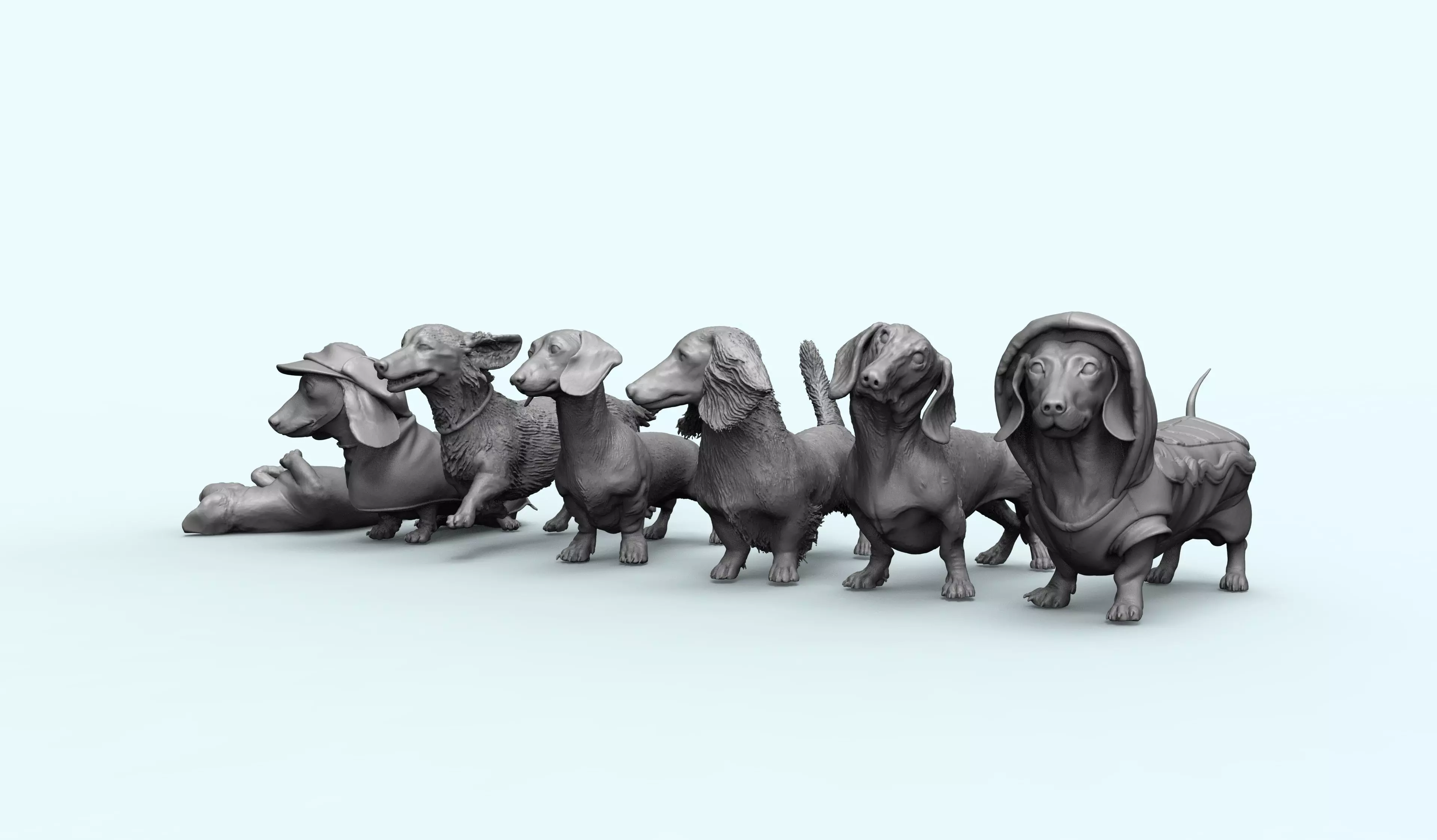 Dachshund 7 Poses Dackel Dog Figurines Sausage Dog 3D print model