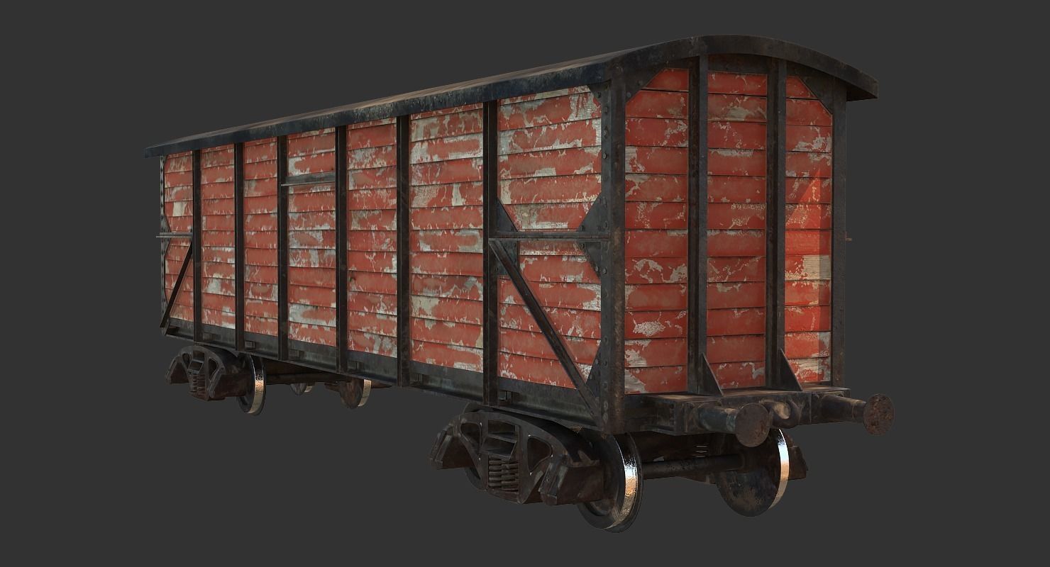 Realistic Old Train Car 3D model_9