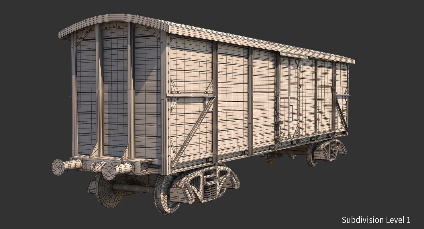 Realistic Old Train Car 3D model_2