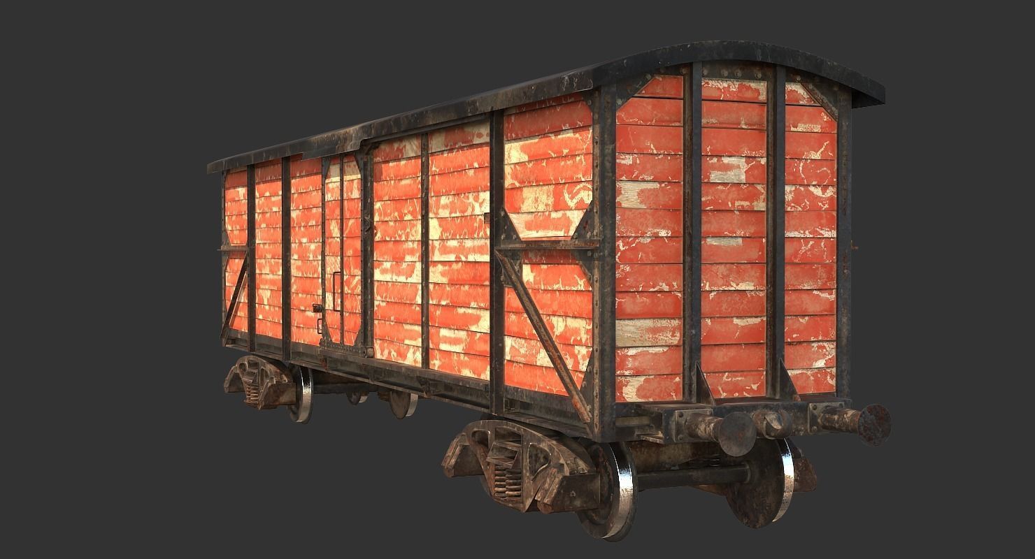 Realistic Old Train Car 3D model_3