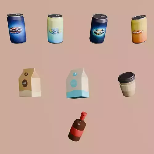 Stylized Drinks Pack low poly game ready Low-poly 3D model