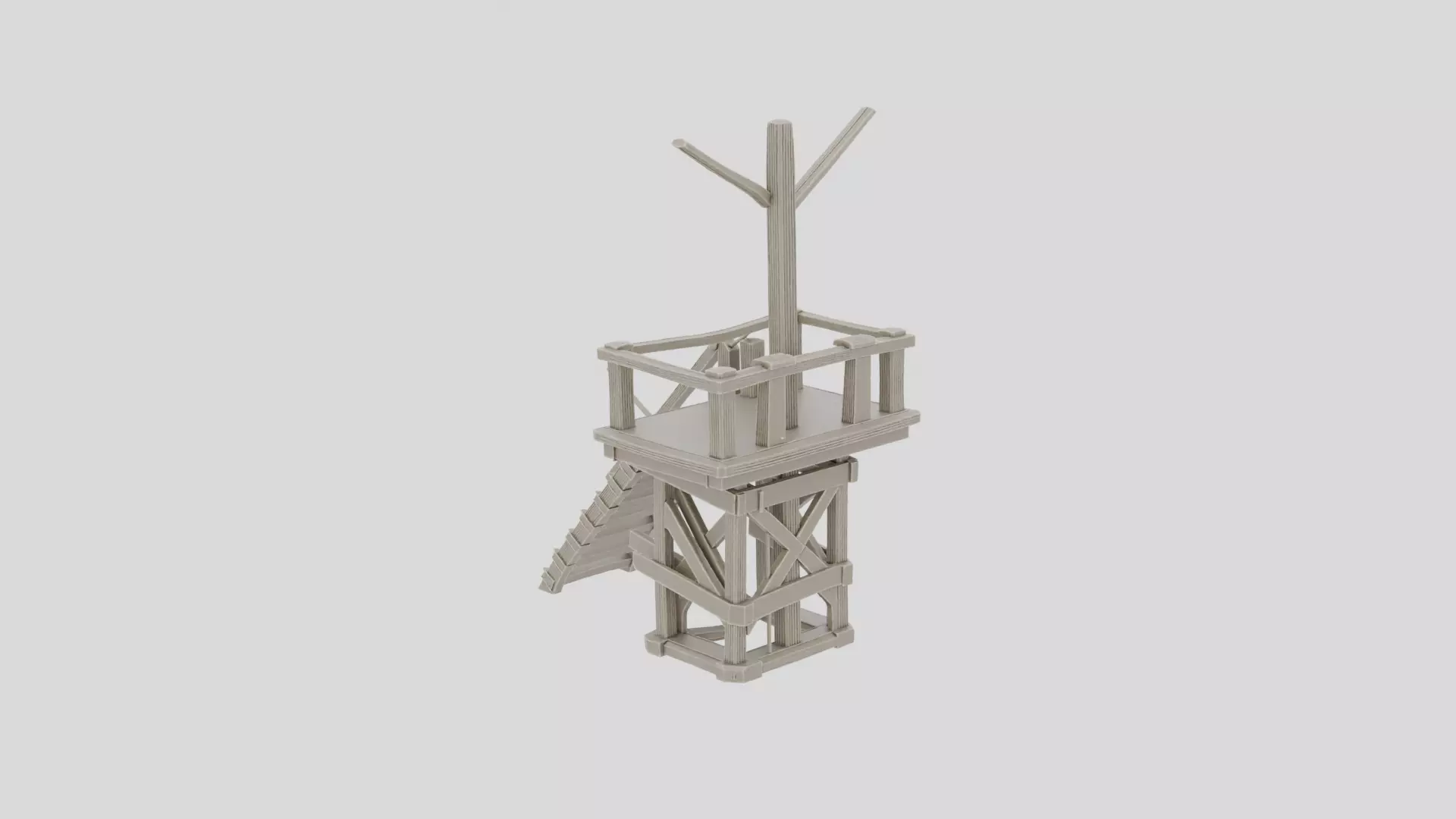 Fantasy Wooden Watchtower Ladder Platform for 3D print Low-poly 3D model