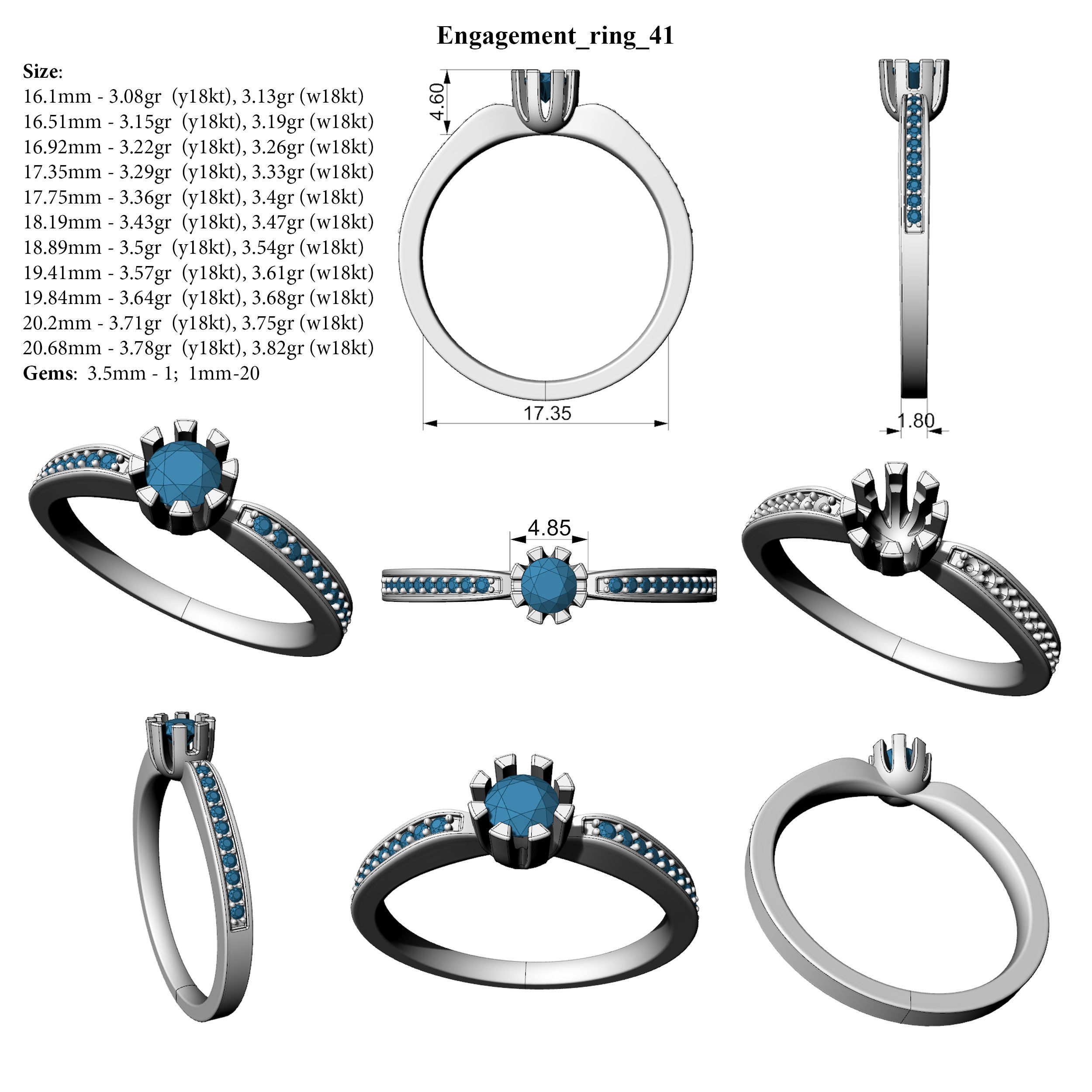 Engagement ring 41 ALL SIZES 3D print model_2