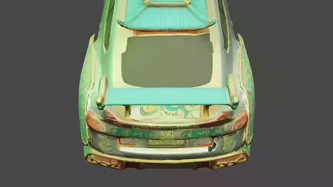 Car decorated with Chinese traditional stuff for cartoon Low-poly 3D model 4