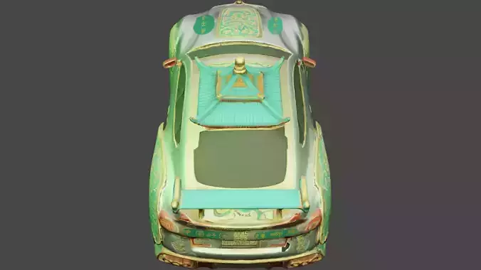 Car decorated with Chinese traditional stuff for cartoon Low-poly 3D model 3