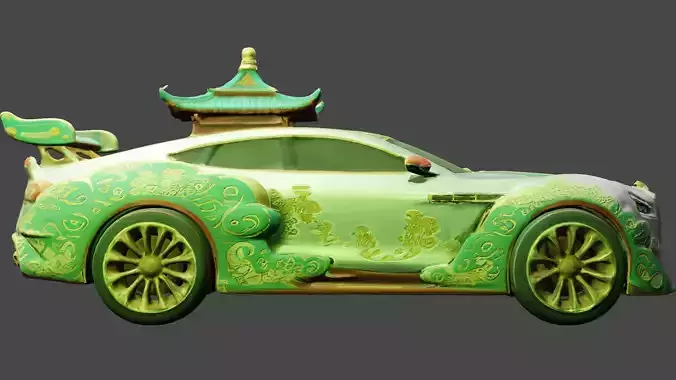 Car decorated with Chinese traditional stuff for cartoon Low-poly 3D model 5