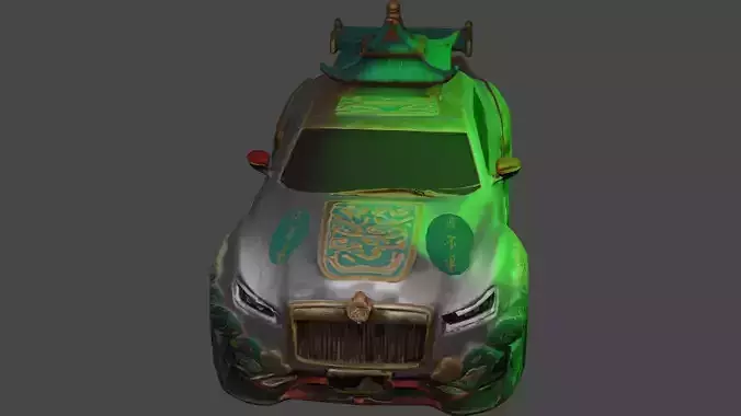 Car decorated with Chinese traditional stuff for cartoon Low-poly 3D model 2