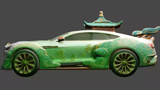 Car decorated with Chinese traditional stuff for cartoon Low-poly 3D model